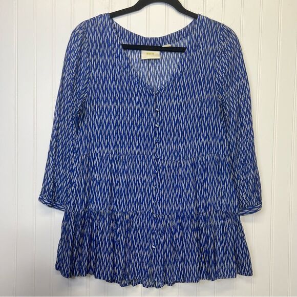 Anthropologie Maeve Lila Tiered Button Up Tunic Babydoll Blouse Size Medium - Picture 2 of 16